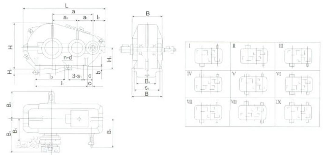 ZQA圓柱齒輪減速機(jī)外形、安裝尺寸圖